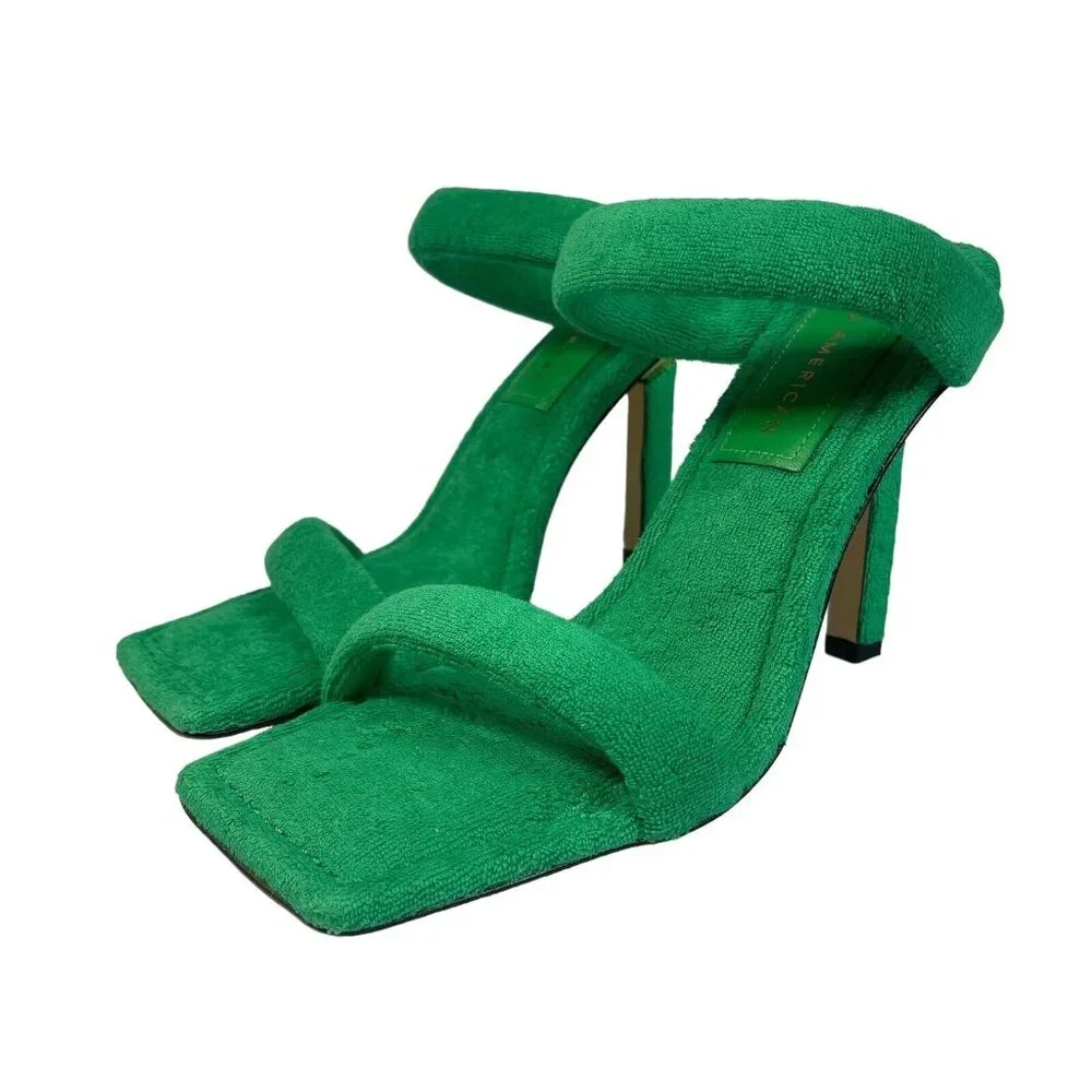 Good American Size 6.5 Heels Green Terry GA354T-X NEW Kardashian Summer Vacation